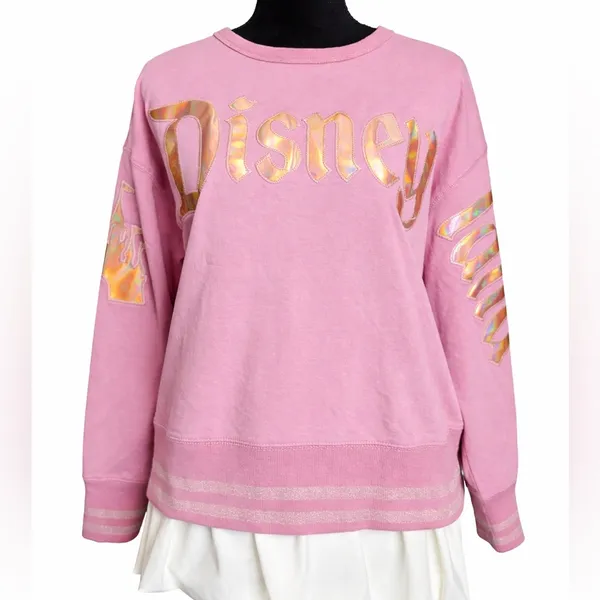 Disney Parks 50th EARidescent Pink Gold Sweatshirt Y2K Coquette Pullover Size LG - Image 2