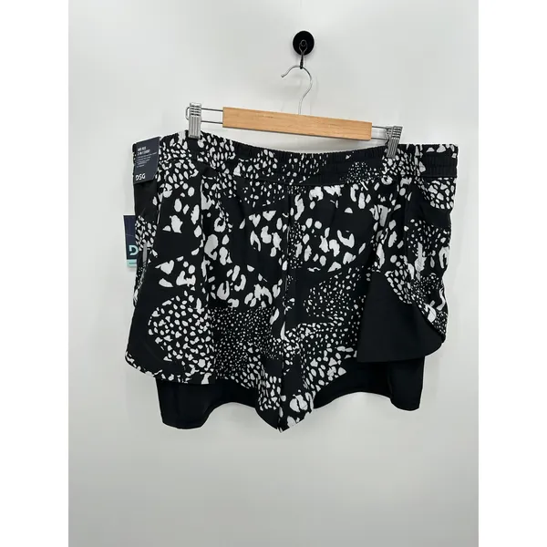 DSG Womens 2X Black White Mixed‎ Camo 2-in-1 Running Shorts Compression DAW11193 - Image 2
