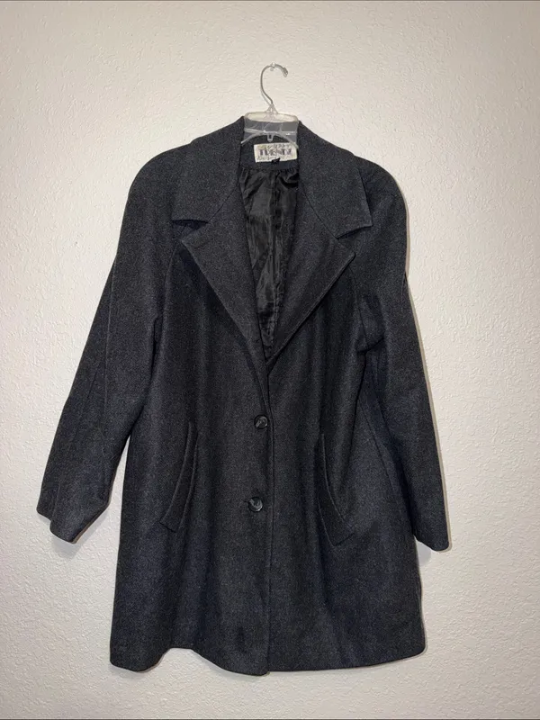 Vintage TRENDZ Black Wool Pea Dress Coat Cottagecore 80s 90s - Image 2