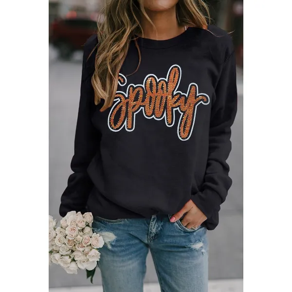 Spooky Rhinestone Drop Shoulder Sweatshirt - Image 3
