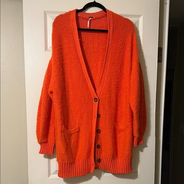 Free People Womens Snow Drop Cardigan in orange knit Small - Image 6