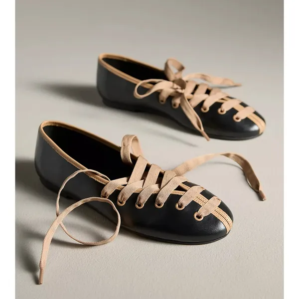 MAEVE Contrast Black Lace Up Ballet Flats Size 41 - Image 2