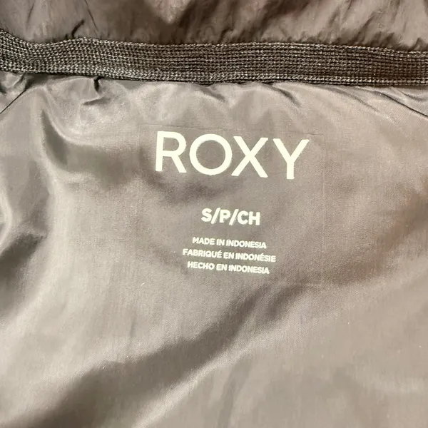 Roxy Womens Black Quilted Grid Puffer Jacket Funnel Neck Full Zip Sporty Sz S - Image 6