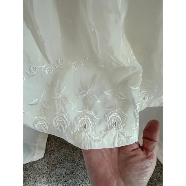 Women's Straight & Pencil Skirt White Floral Embroidered Elastic Waist Pull On - Image 4