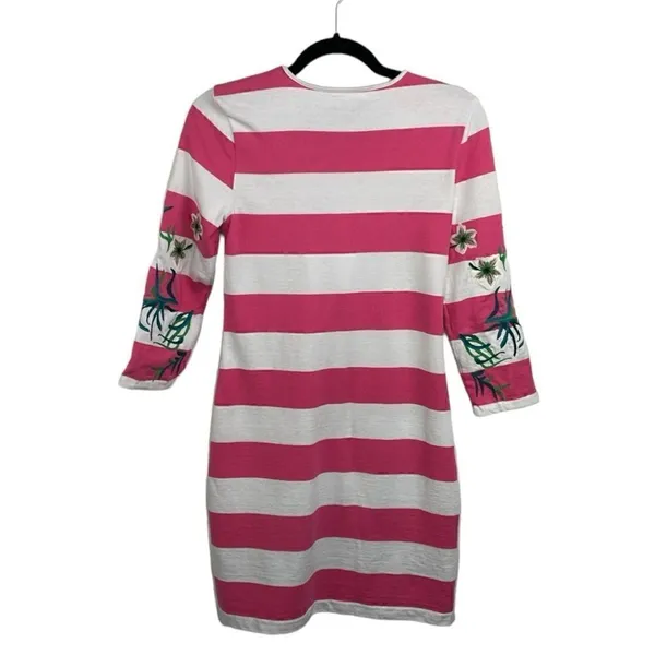 Y2K Juicy Couture Passion Pink/White Stripe Hibiscus Embroidered Dress Small - Image 2