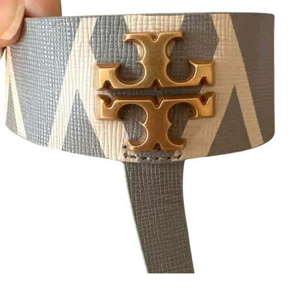 Tory Burch Mini Everly Geometric‎ Blue Grey Sandals Double T 7 - Image 11