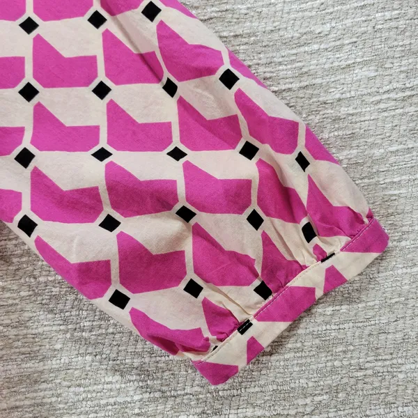 Zara Geometric Babydoll Dress Womens Medium Pink High Low Tunic Tiered Loose Fit - Image 9