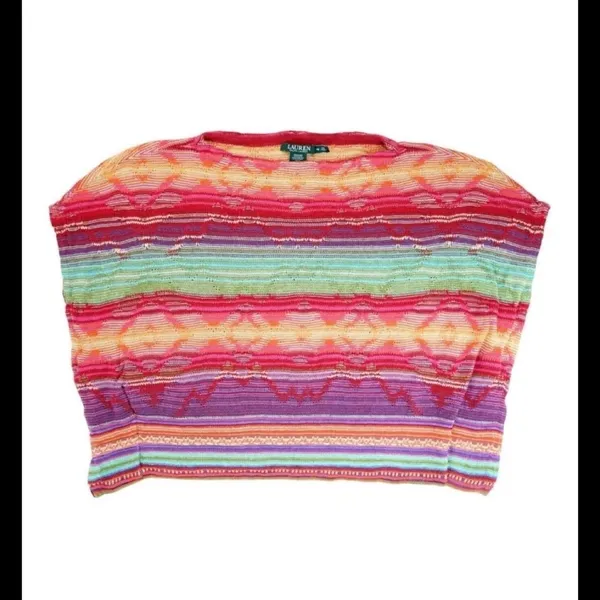 Ralph‎ Lauren multicolored striped poncho with horizontal stripes in red, orange - Image 4