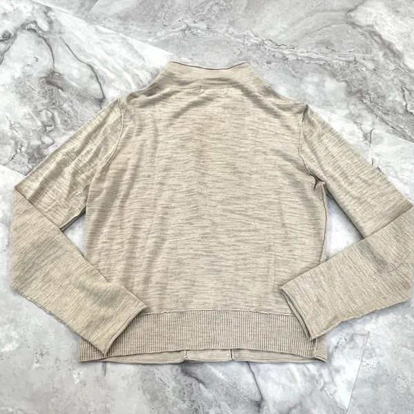 Eddie Bauer Oatmeal Cardigan Sweater Beige Size Large L Button Front‎ High Neck - Image 2