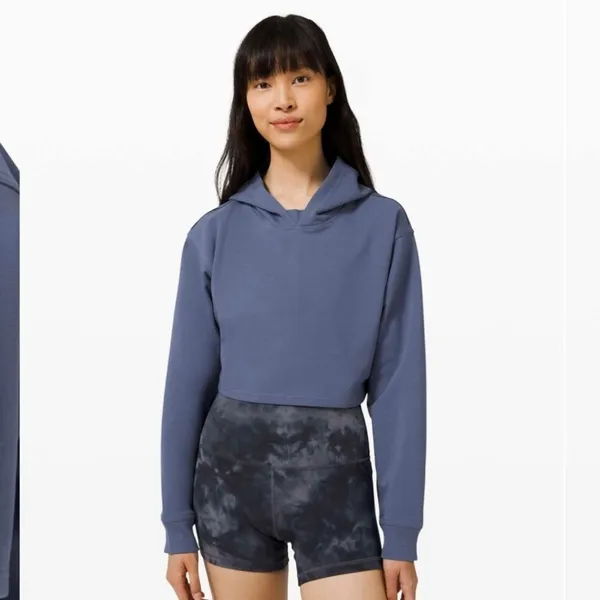 Lululemon All Yours Cropped Hoodie Shirt Ink Blue Pullover Stretch Logo Sporty 4 - Image 2