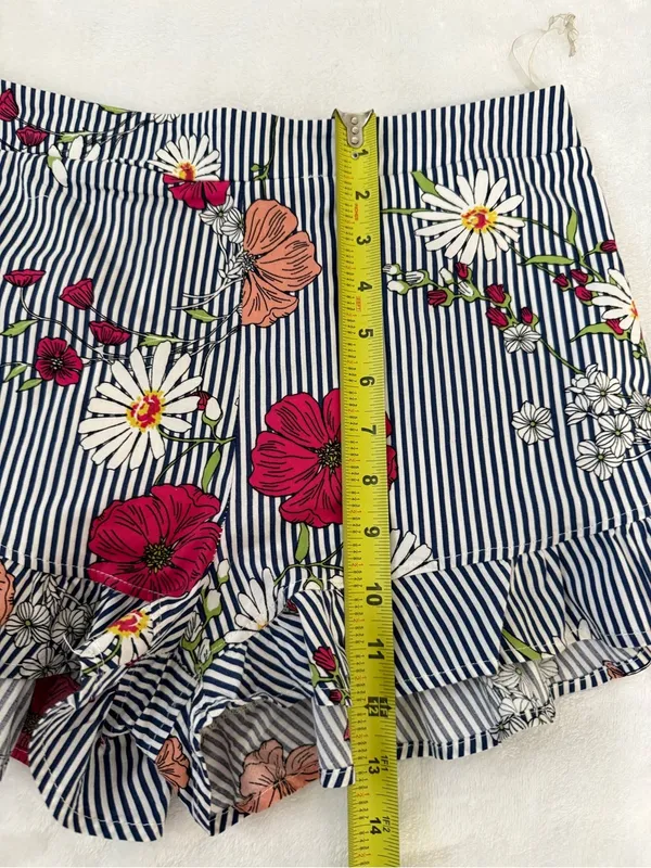 TRAC Floral Stripe Two Piece Set Ruffle Shorts & Tie Front Crop Top S - Image 14