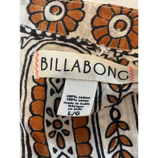 Billabong Boho Button Up V Neck Top Size L Cream Lightweight - Image 2