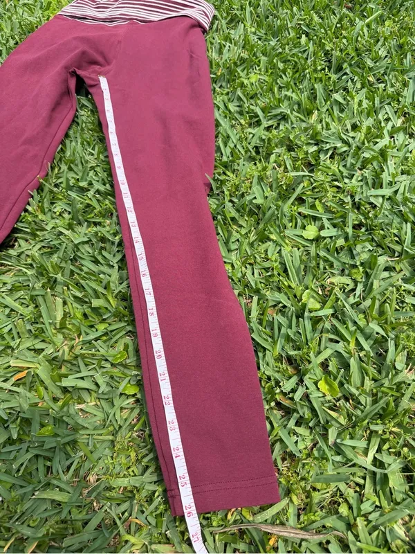 Vintage Hard Tail Forever Fold Over Yoga Leggings Burgundy Stripe Waist Size S M - Image 4