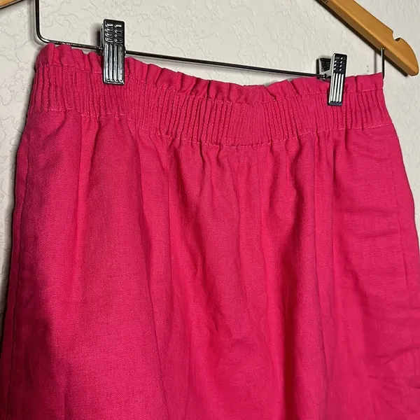 J. Crew Pink Linen Scallop Sidewalk Mini Skirt Preppy Coastal Vacation Barbie - Image 3