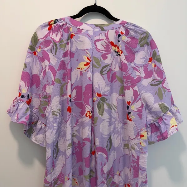 Terra & Sky Women's Plus 0X 14W Purple Floral Ruffle Sleeve Maxi Dress Tiered - Image 11