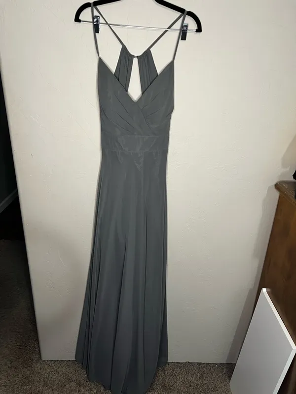 Azazie‎ Avelina Steel Gray Chiffon Maxi Dress - Image 3