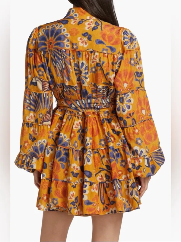 FARM Rio Pineapple Flowers Yellow Orange Mini Dress Belted Size XS - Image 9