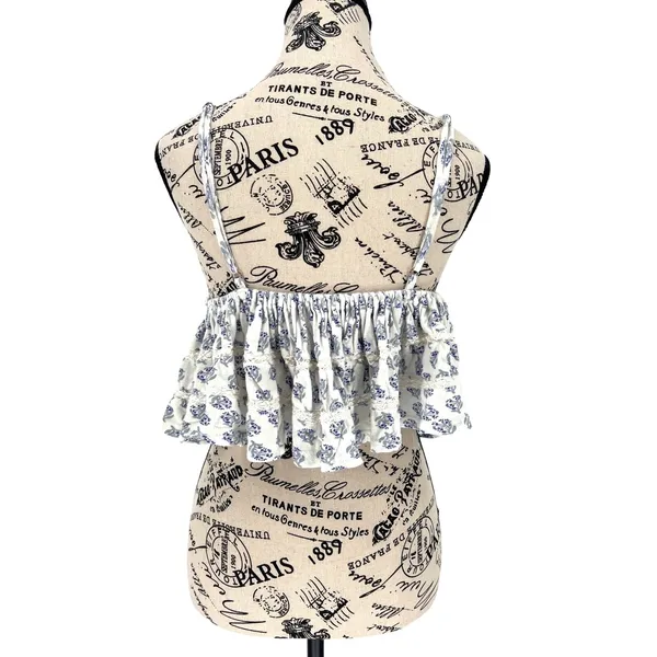 Urban Outfitters Floral Babydoll Crop Medium Blue‎ White Boho Festival Cottage - Image 3
