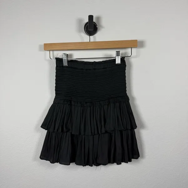 Reset by Jane Women’s Silky Amore Smocked Ruffle Mini Skirt Black S - Image 4