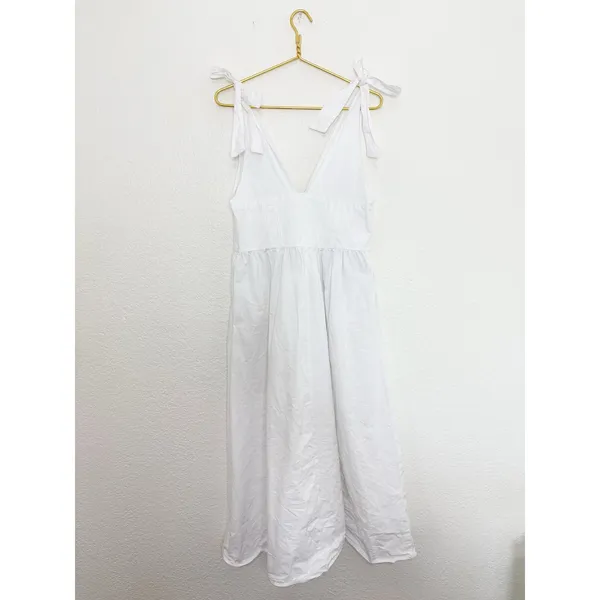 Zara White Poplin Tie Strap Midi Dress Large Milkmaid Corset Drop Waist 0881/334 - Image 15