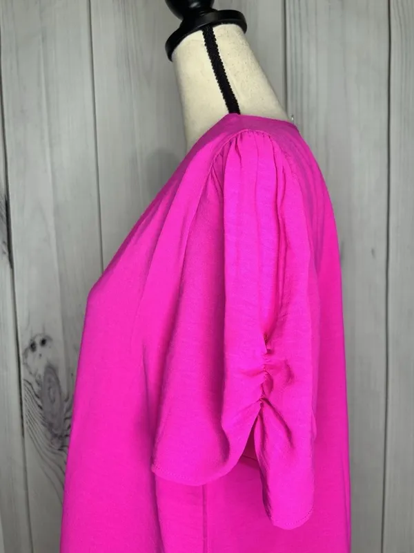 NWT Jodifl Women's Blouse Sz M Hot Pink Short Sleeves V Neck NEW Lightweight - Image 6