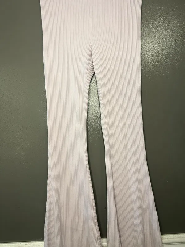 Aerie Pants Womens Small Purple Ribbed Knit Flare Leg Stretch Lounge Sweatpants - Image 3