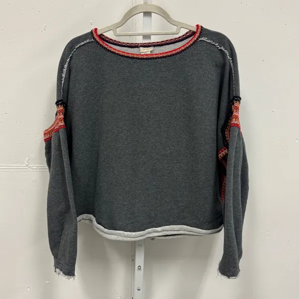 Natural Life Knit Trim Sweatshirt Top Boho Oversized Boxy‎ Heather Gray L/XL - Image 2