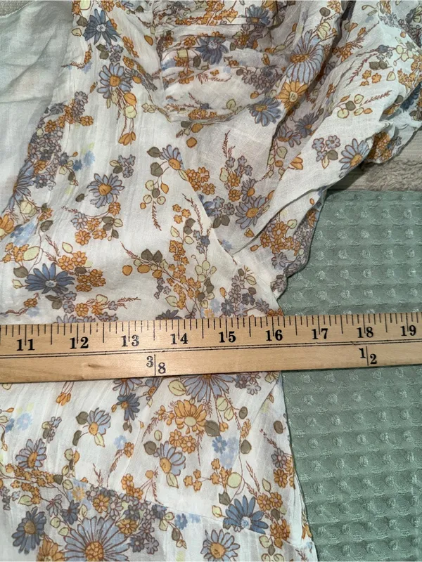 Abercrombie & Fitch Floral Puff Sleeve Mini Dress White Yellow Blue XS - Image 3