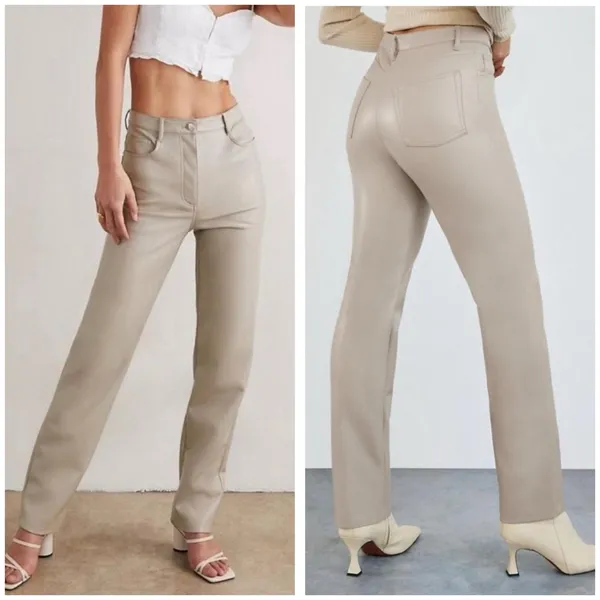 Aritzia Wilfred The Melina Taupe Vegan Leather Straight Leg Pants Size 8 - Image 2