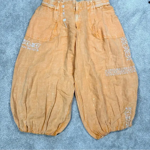 NWT By Anthropologie Embroidered Parachute Pants Linen Blend Boho Mango Mojito L - Image 6