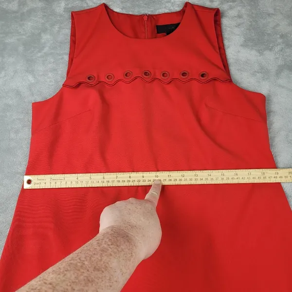 J. Crew Red Scalloped Grommet Sleeveless Above Knee Shift Dress Size 12 - Image 7
