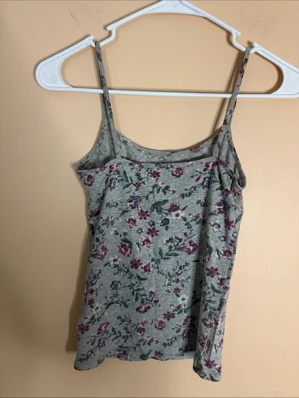 Aeropostale Grey Floral Spaghetti Strap Tank with Purple Flowers - Image 4
