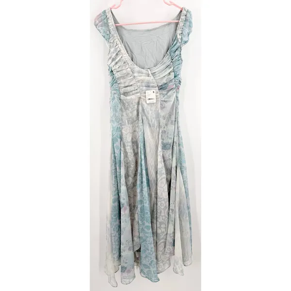 FREE PEOPLE Dress Size 2 Heart to Heart Midi Fairy Ocean Blue Ruched Flowy NWT - Image 5