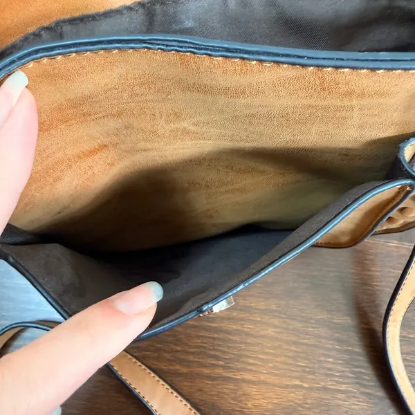 Mellow World Brown Vegan Leather Whipstitch Tassel Crossbody Saddle Bag - Image 11
