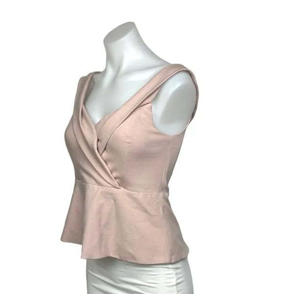 Forever New Pink Shakira Cross Over Off-shoulder Peplum Ponte Zip Top Blouse S - Image 6