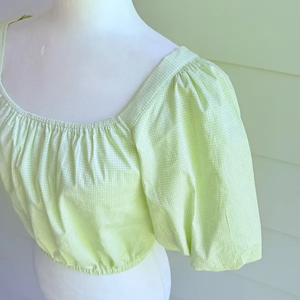 Copper Key Gingham Green Cropped Top with Puff Sleeves Size Small - Image 4