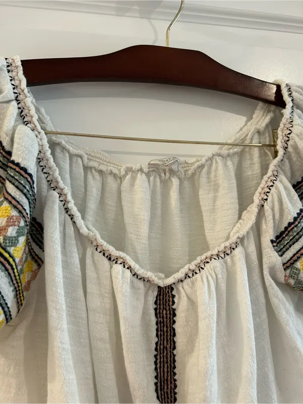 Lucky Brand Embroidered Peasant Top White Size 1X - Image 4
