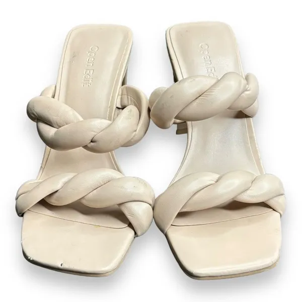 Open Edit Sandals Womens Size 6.5 CreamBraided‎ Double Strap Slip On Heels - Image 2
