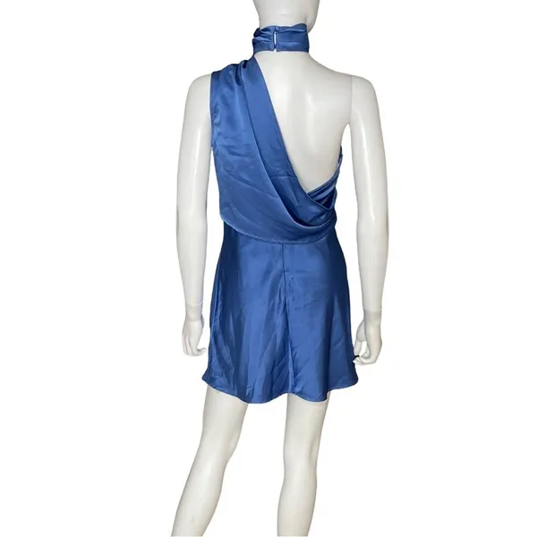 Lulus Elevated Mystique Blue Satin One-Shoulder Mini Dress Women’s Sz S - Image 4