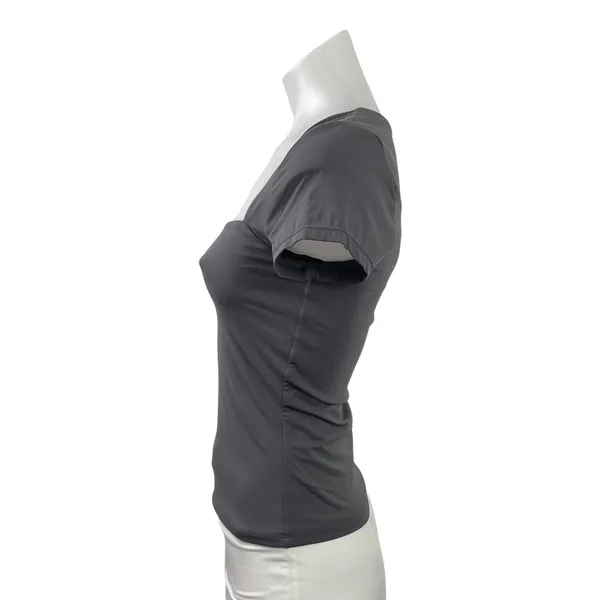 Qinsen Women's Dark Gray Short Sleeve Square Neck Stretch T Shirt Tee Top Size M - Image 2