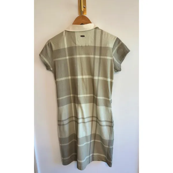 Barbour Tartan Plaid Belted Shirt Dress Green Beige Size 10 Cotton - Image 2