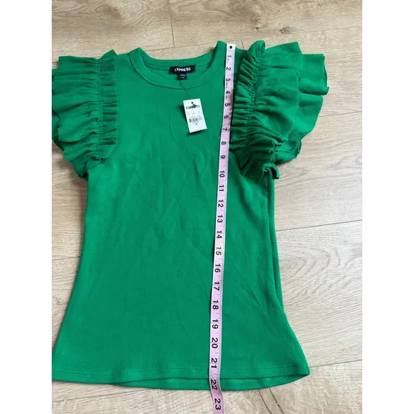 NWT Express ribbed ruffle short sleeve green top stretch size XS $49.95 - Image 5