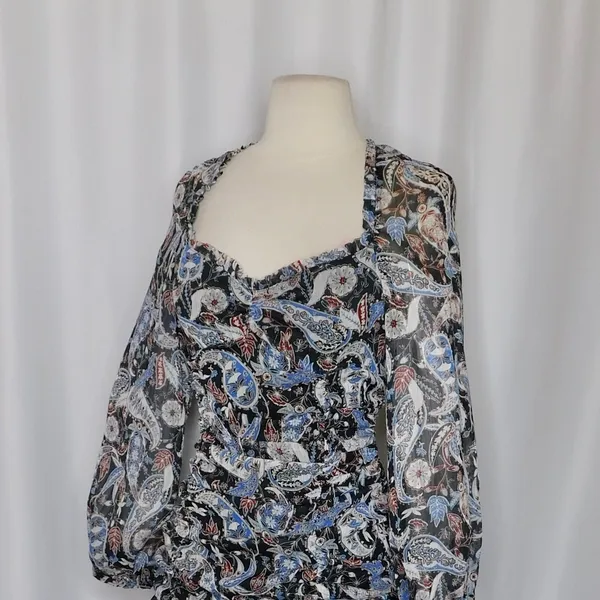 ZARA Paisley Floral Ruched Dress Ruffled Mini Metallic Party Cocktails Small‎ - Image 6