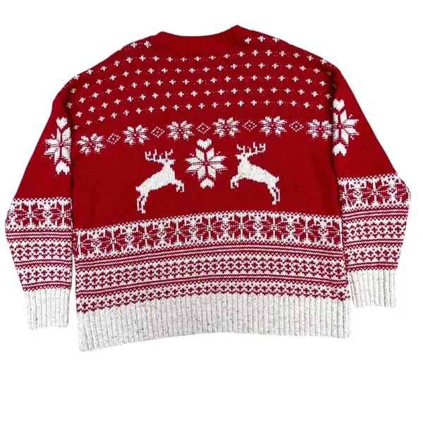 Fat Face UK Wool Blend Fair Isle Red Cream Reindeer Ski Resort Sweater Size 18 - Image 4