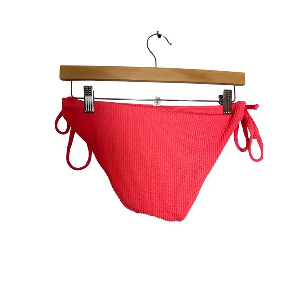Lucky Brand Coral 2 Piece Crinkle Rib Halter Triangle Side Tie Bikini Swim Set L - Image 3