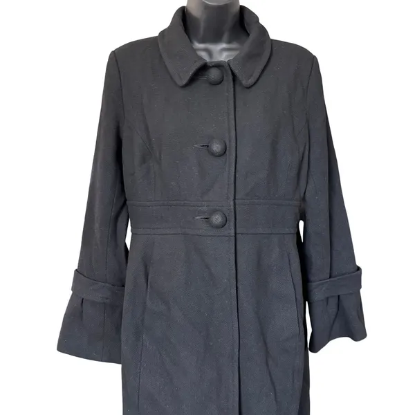 A Pea in the Pod Maternity‎ Pea Coat Sz S Black Wool Blend Classic Chic Winter - Image 2