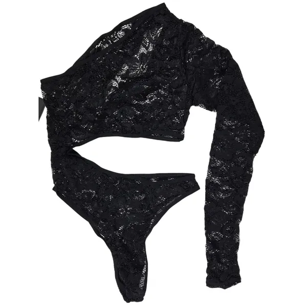 Frederick's of‎ Hollywood Kerry Asymmetrical Lace Bodysuit Lingerie Black M NWT - Image 2