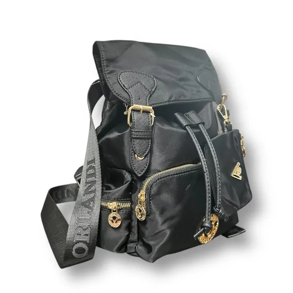 Valentino Orlandi‎ Black Vegan Nylon Backpack w/ Pouch Logo Gold Hardwarware NWT - Image 3