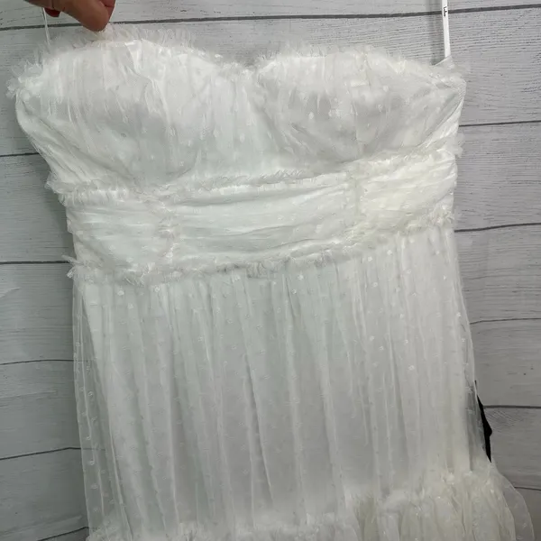 Lulus Women L White Tulle Swiss Dot Strapless Tiered Midi Dress NEW Romantic - Image 6