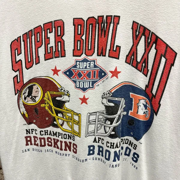 Super Bowl XXII Redskins Broncos Vintage 1987 80s White Single Stitch T-Shirt XL - Image 2